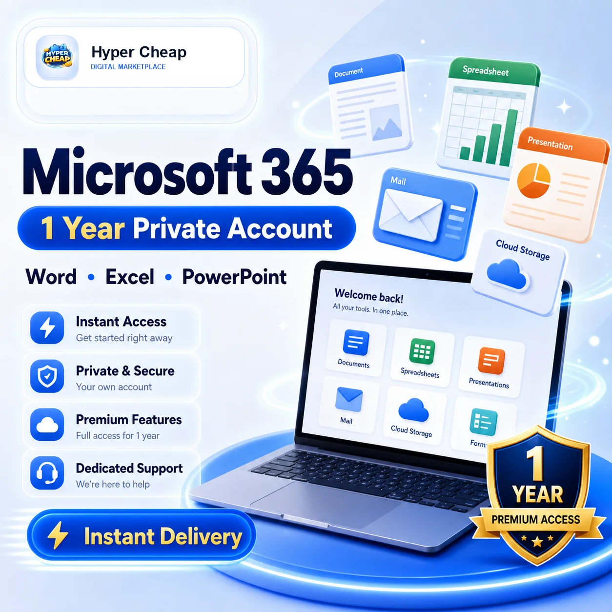 Microsoft Office 365 Plus 1 Year Private Account | 100GB OneDrive | Word Excel PowerPoint | 5 Devices